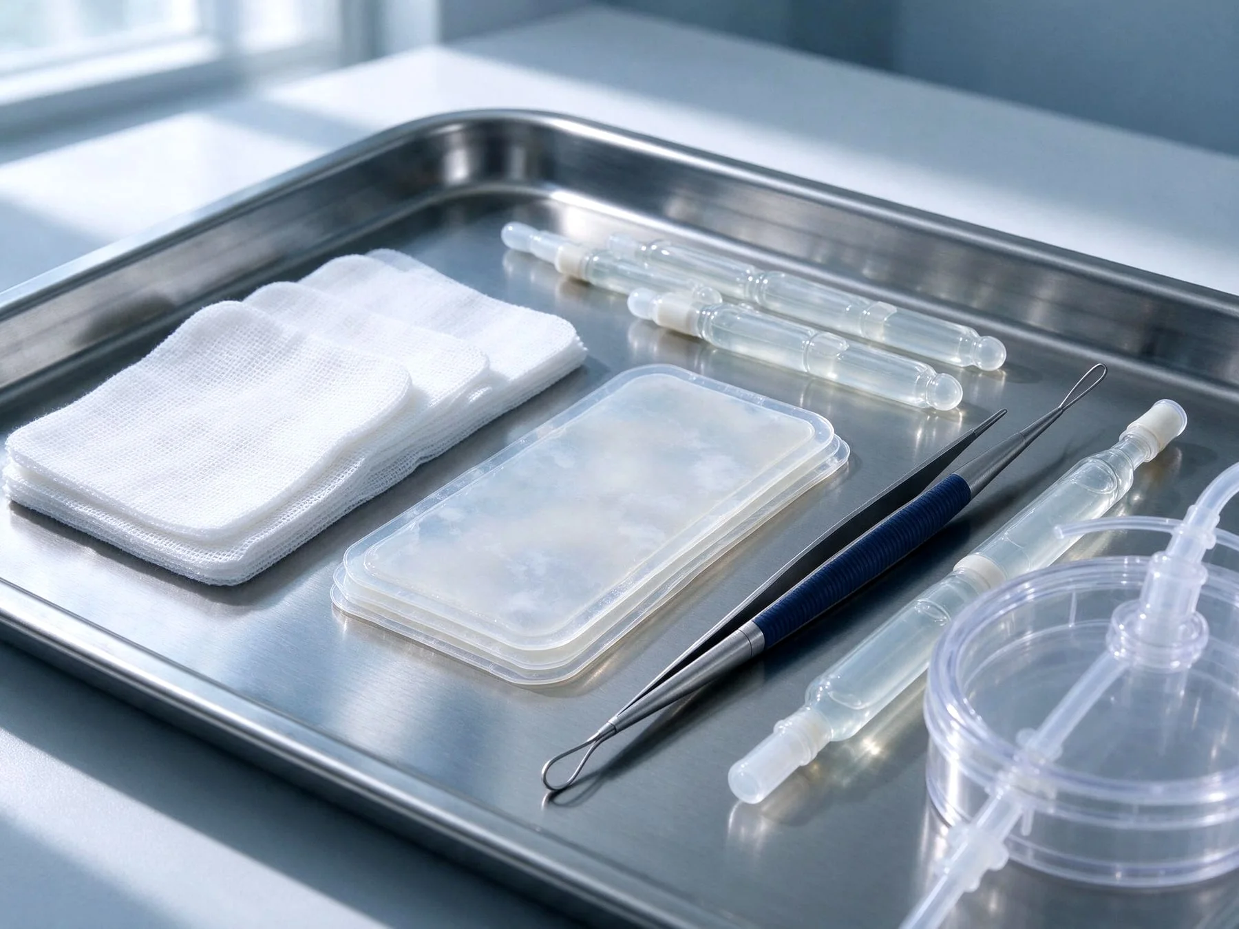 Sterile Verbandsmaterialien und chirurgische Instrumente zur Wundversorgung